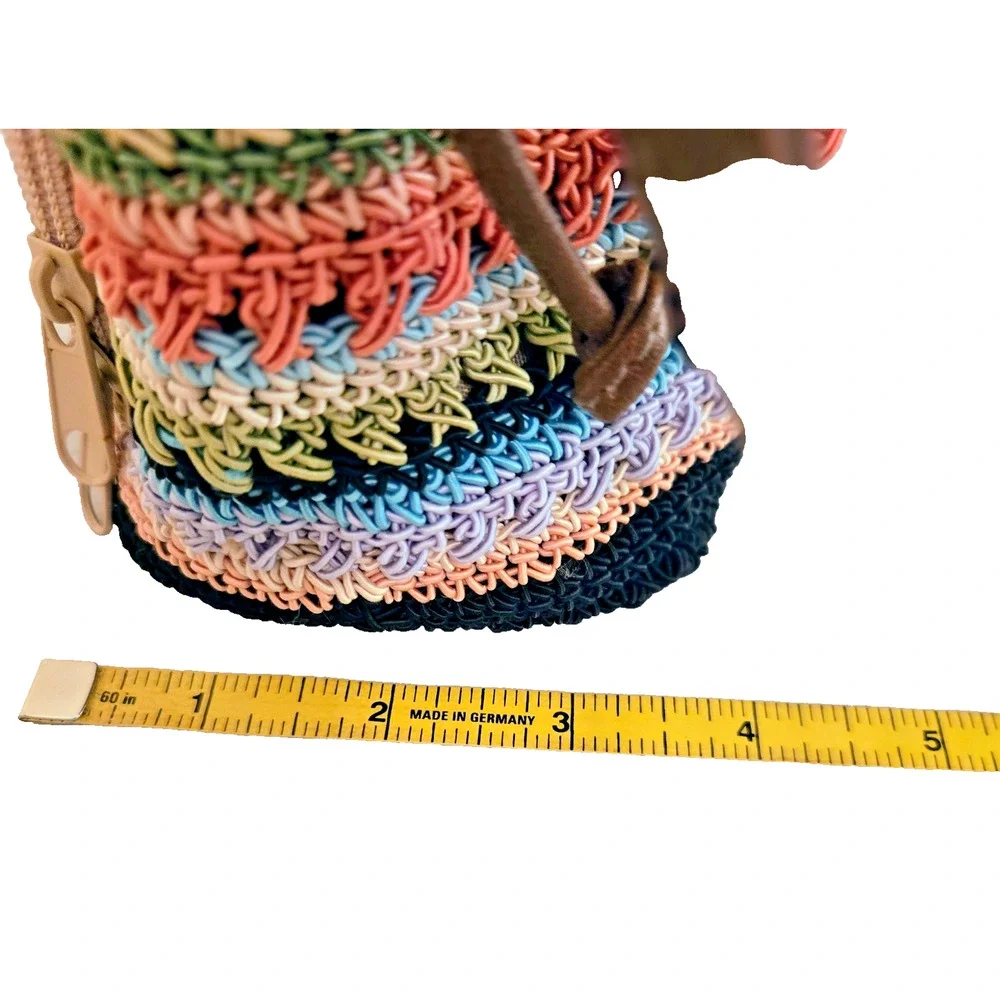 Rosetti Summer Boho Hippie Multicolor Stripes and Tan Raffia Look Handbag Purse